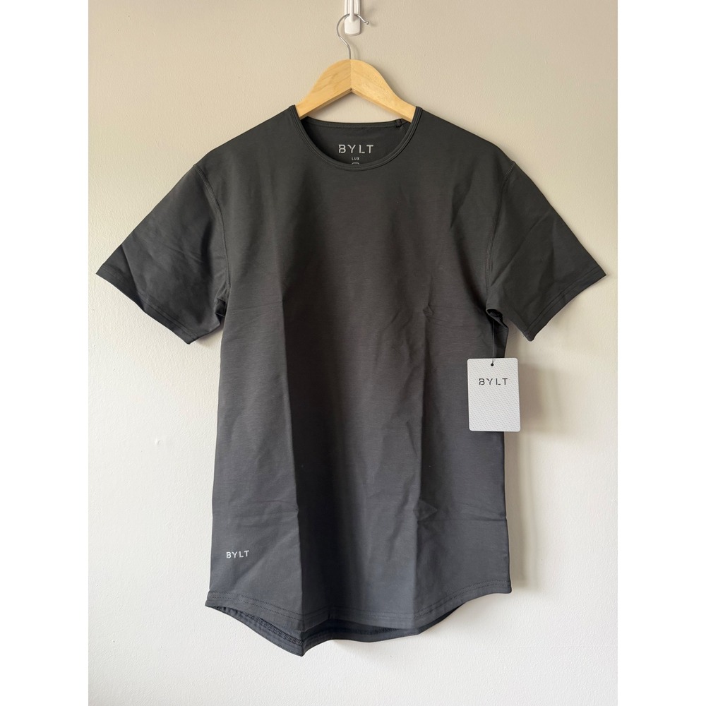 BYLT Drop-Cut‎ Lux T-Shirt Small Dark Charcoal Grey Curved Hem MTSS0191-026-S